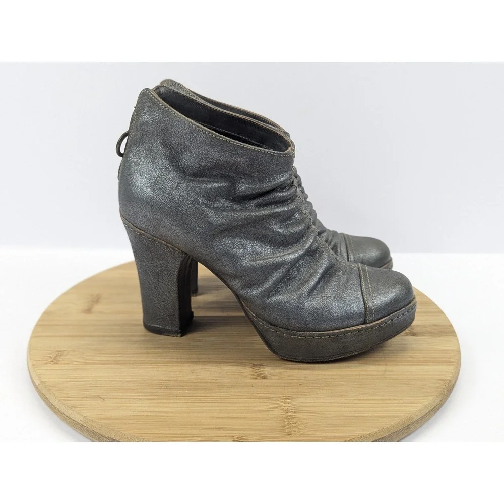 Metallic‎ Pewter Ruched Leather Woman 6 Ankle Boots FIORENTINI BAKER